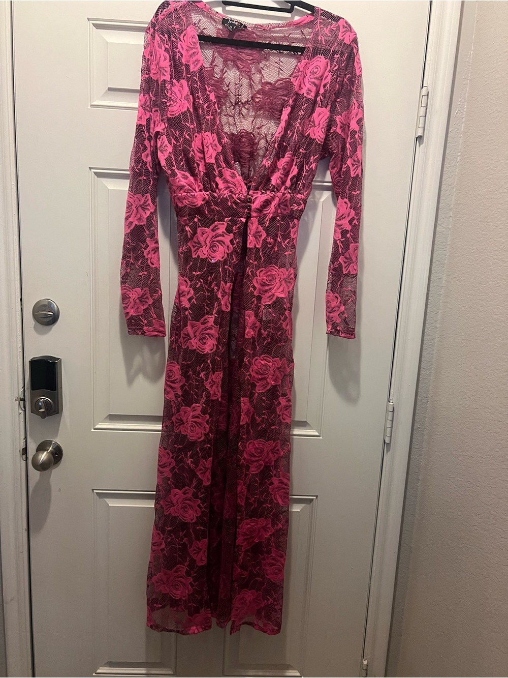 Pink and Black Floral Lace Maxi Cover-Up